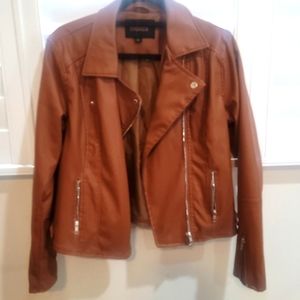 COGNAC FAUX LEATHER JACKET